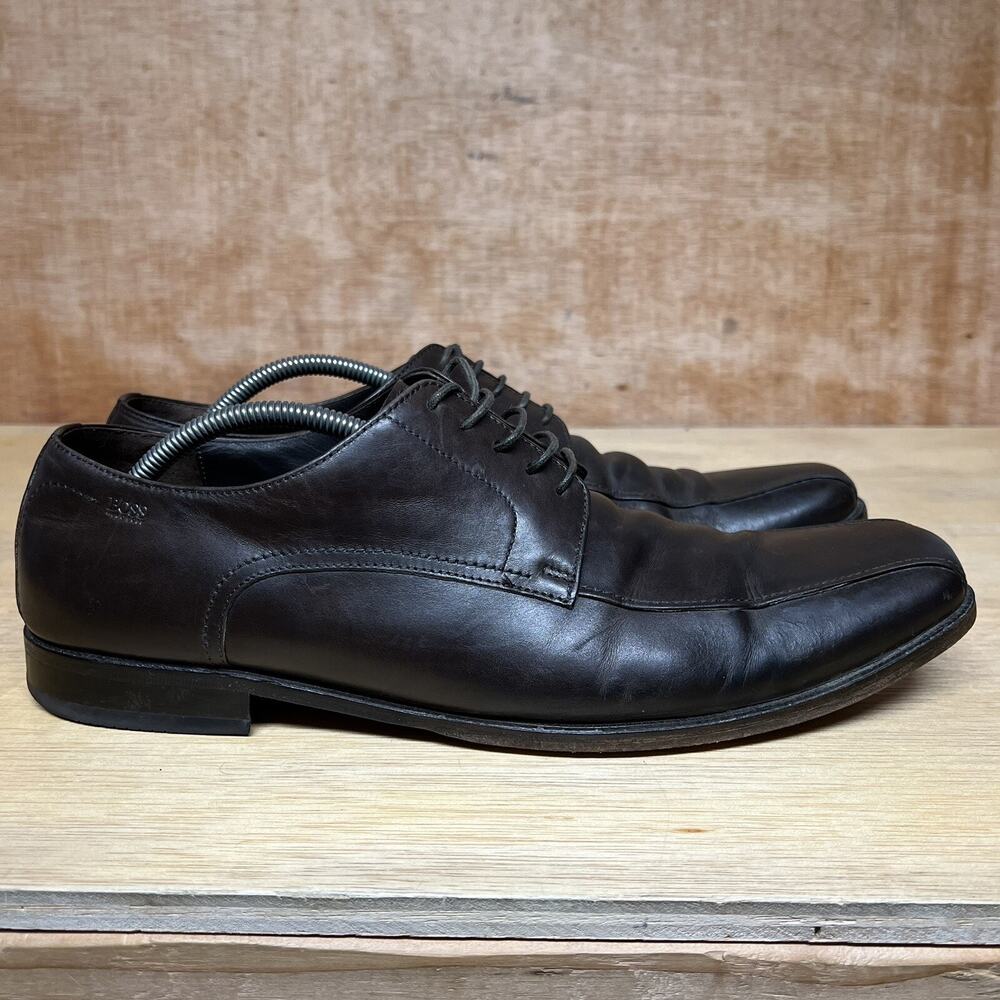 Hugo Boss Bicycle Toe Derby Shoes Men Size 12 Dark Brown Leather Comfort Oxford
